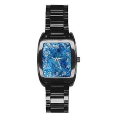 Blue Christmas Tree Branch Texture, Winter Texture, Tree Texture, Tree Branches Stainless Steel Barrel Watch by kyorashop23