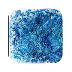 Blue Christmas Tree Branch Texture, Winter Texture, Tree Texture, Tree Branches Square Metal Box (black) by kyorashop23