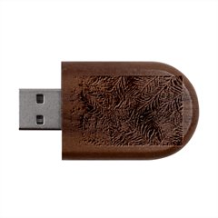 Blue Christmas Tree Branch Texture, Winter Texture, Tree Texture, Tree Branches Wood Oval Usb Flash Drive by kyorashop23