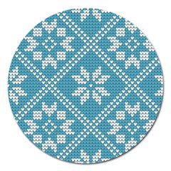 Blue Winter Knitted Texture, Blue Winter Background, Knitted Texture Magnet 5  (round) by kyorashop23