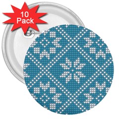 Blue Winter Knitted Texture, Blue Winter Background, Knitted Texture 3  Buttons (10 Pack)  by kyorashop23