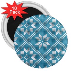 Blue Winter Knitted Texture, Blue Winter Background, Knitted Texture 3  Magnets (10 Pack)  by kyorashop23