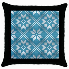 Blue Winter Knitted Texture, Blue Winter Background, Knitted Texture Throw Pillow Case (black) by kyorashop23