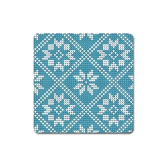 Blue Winter Knitted Texture, Blue Winter Background, Knitted Texture Square Magnet by kyorashop23