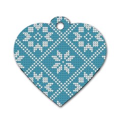 Blue Winter Knitted Texture, Blue Winter Background, Knitted Texture Dog Tag Heart (one Side)