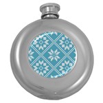 Blue Winter Knitted Texture, Blue Winter Background, Knitted Texture Round Hip Flask (5 oz) Front