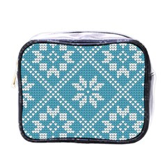 Blue Winter Knitted Texture, Blue Winter Background, Knitted Texture Mini Toiletries Bag (One Side)