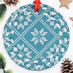 Blue Winter Knitted Texture, Blue Winter Background, Knitted Texture Ornament (round Filigree)