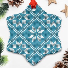 Blue Winter Knitted Texture, Blue Winter Background, Knitted Texture Snowflake Ornament (two Sides)