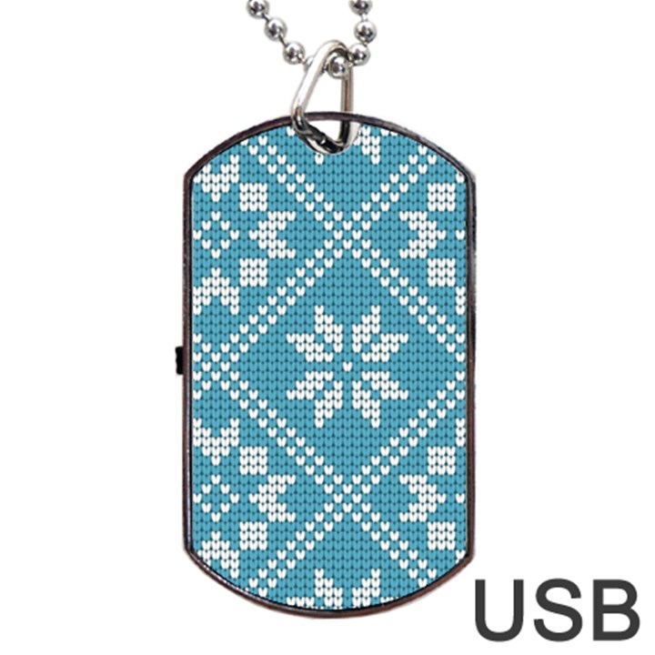 Blue Winter Knitted Texture, Blue Winter Background, Knitted Texture Dog Tag USB Flash (One Side)