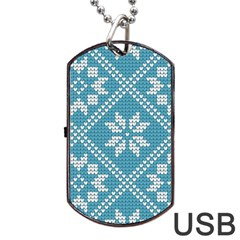 Blue Winter Knitted Texture, Blue Winter Background, Knitted Texture Dog Tag Usb Flash (one Side) by kyorashop23