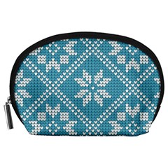 Blue Winter Knitted Texture, Blue Winter Background, Knitted Texture Accessory Pouch (large) by kyorashop23