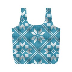 Blue Winter Knitted Texture, Blue Winter Background, Knitted Texture Full Print Recycle Bag (m) by kyorashop23