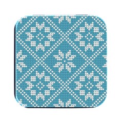 Blue Winter Knitted Texture, Blue Winter Background, Knitted Texture Square Metal Box (black)