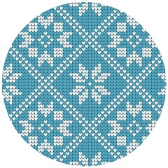 Blue Winter Knitted Texture, Blue Winter Background, Knitted Texture Wooden Puzzle Round by kyorashop23