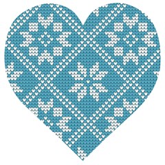 Blue Winter Knitted Texture, Blue Winter Background, Knitted Texture Wooden Puzzle Heart by kyorashop23