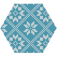 Blue Winter Knitted Texture, Blue Winter Background, Knitted Texture Wooden Puzzle Hexagon by kyorashop23