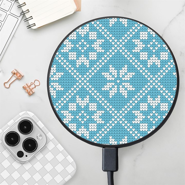 Blue Winter Knitted Texture, Blue Winter Background, Knitted Texture Wireless Fast Charger(Black)