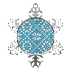 Blue Winter Knitted Texture, Blue Winter Background, Knitted Texture Metal Small Snowflake Ornament by kyorashop23