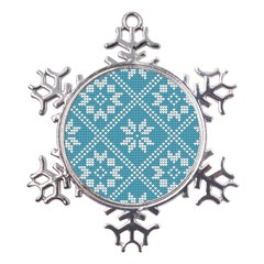 Blue Winter Knitted Texture, Blue Winter Background, Knitted Texture Metal Large Snowflake Ornament