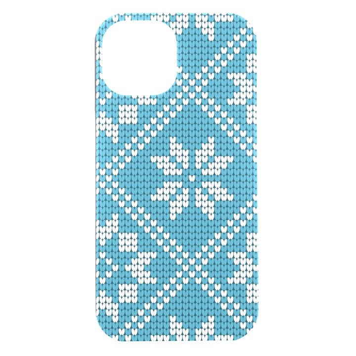 Blue Winter Knitted Texture, Blue Winter Background, Knitted Texture iPhone 15 Plus Black UV Print PC Hardshell Case