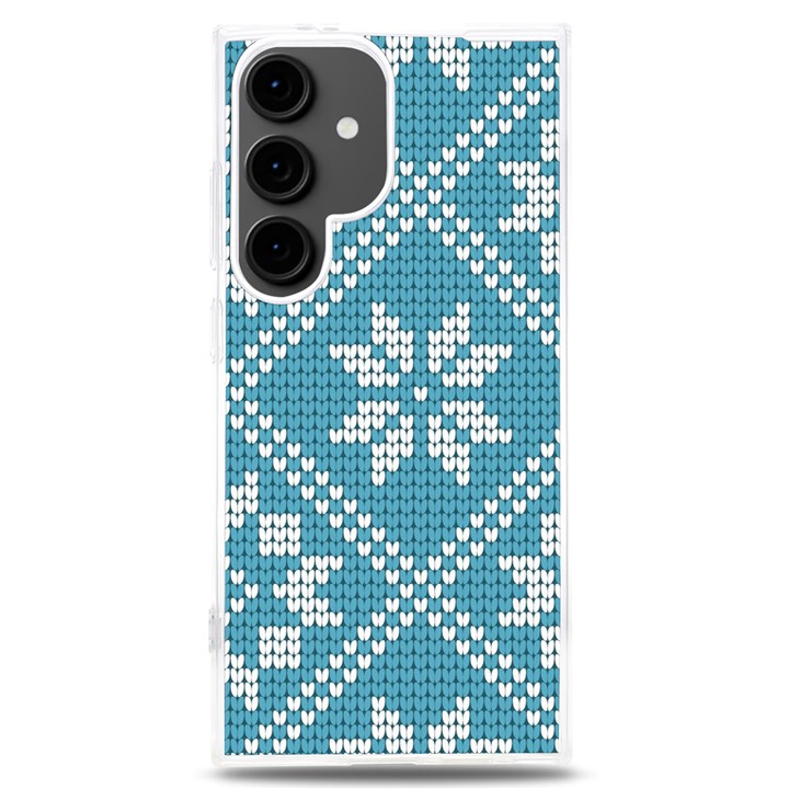 Blue Winter Knitted Texture, Blue Winter Background, Knitted Texture Samsung Galaxy S24 Plus 6.7 Inch TPU UV Case