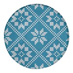 Blue Winter Knitted Texture, Blue Winter Background, Knitted Texture Round Glass Fridge Magnet (4 pack) Front