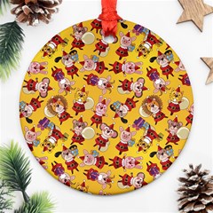 Cartoon Xmas Characters Pattern Round Ornament (two Sides)