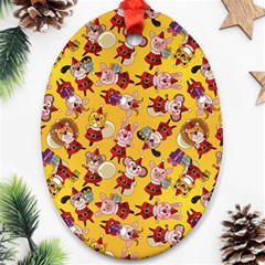 Cartoon Xmas Characters Pattern Oval Ornament (two Sides)