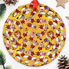 Cartoon Xmas Characters Pattern Round Filigree Ornament (two Sides)