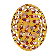 Cartoon Xmas Characters Pattern Ornament (oval Filigree)