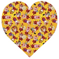 Cartoon Xmas Characters Pattern Wooden Puzzle Heart by kyorashop23