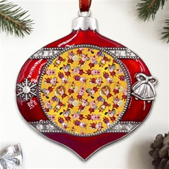 Cartoon Xmas Characters Pattern Metal Snowflake And Bell Red Ornament