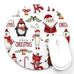 Christmas Characters Pattern, Xmas Backgrounds Round Mousepad