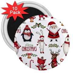 Christmas Characters Pattern, Xmas Backgrounds 3  Magnets (10 pack) 