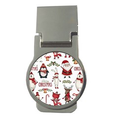 Christmas Characters Pattern, Xmas Backgrounds Money Clips (round)  by kyorashop23