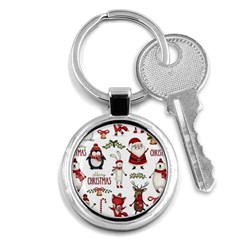 Christmas Characters Pattern, Xmas Backgrounds Key Chain (Round)