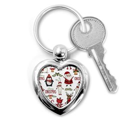 Christmas Characters Pattern, Xmas Backgrounds Key Chain (Heart)