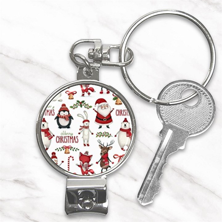 Christmas Characters Pattern, Xmas Backgrounds Nail Clippers Key Chain