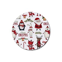 Christmas Characters Pattern, Xmas Backgrounds Rubber Coaster (Round)