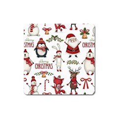 Christmas Characters Pattern, Xmas Backgrounds Square Magnet