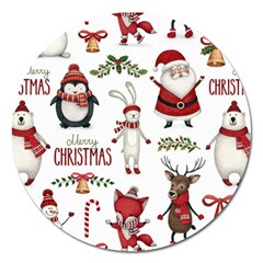 Christmas Characters Pattern, Xmas Backgrounds Magnet 5  (Round)