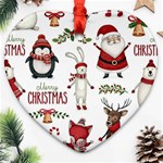 Christmas Characters Pattern, Xmas Backgrounds Heart Ornament (Two Sides) Front