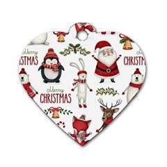 Christmas Characters Pattern, Xmas Backgrounds Dog Tag Heart (Two Sides)