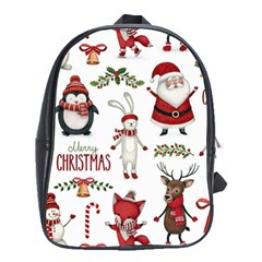 Christmas Characters Pattern, Xmas Backgrounds School Bag (large) by kyorashop23