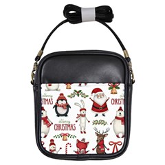 Christmas Characters Pattern, Xmas Backgrounds Girls Sling Bag