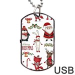 Christmas Characters Pattern, Xmas Backgrounds Dog Tag USB Flash (One Side) Front