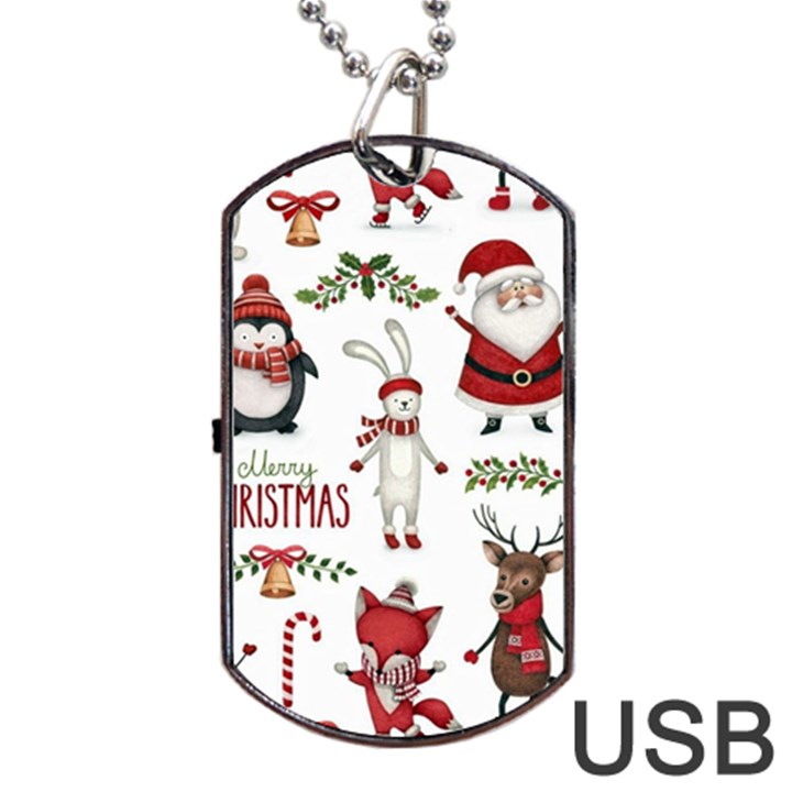 Christmas Characters Pattern, Xmas Backgrounds Dog Tag USB Flash (One Side)