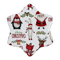 Christmas Characters Pattern, Xmas Backgrounds Snowflake Ornament (two Sides)