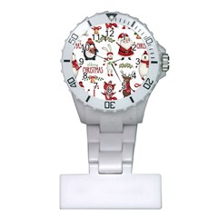 Christmas Characters Pattern, Xmas Backgrounds Plastic Nurses Watch